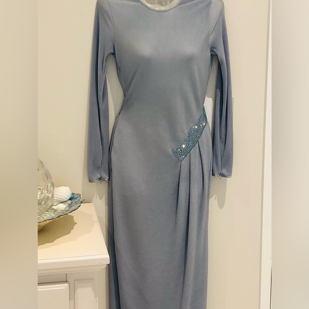 Giorgio Armani Light Blue Long Sleeve Maxi Dress. Size 36 - Picture 4 of 14